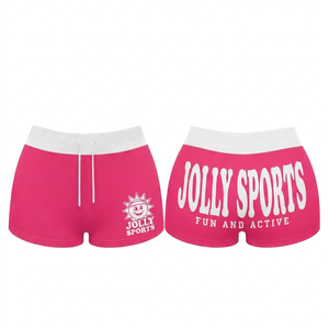 Shorts Deportivos para Mujer, Tela Elástica de Poliéster y Spandex GSM, Cintura Rosa y Blanca con Logotipo Personalizado Impreso - Product Image 1