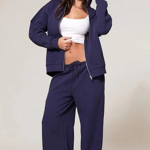 Conjunto de Dos Piezas para Mujer, Otoño Invierno, Estilo Europeo Americano, Informal, Manga Larga, Media Cremallera, Pantalones Anchos de Pierna Ancha - Product Image 1