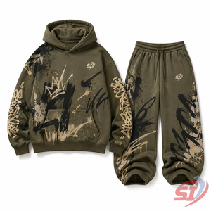 Conjunto de Sudadera con Capucha y Pantalones Deportivos Personalizados para Hombre, Estampado de Grafiti, Moda Otoñal, Proveedor OEM ODM - Product Image 1