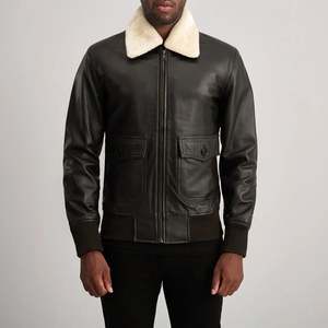 Airin G-1 Genuine <b>Sheepskin</b> Leather Waterproof Aviator Bomber <b>Jacket</b> Brown & for Winter Men's XS Zippered Closure Reversible - Product Image 1