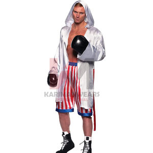 Disfraz de Boxeo con Bandera Americana de Satén para Adultos, Bata, Guantes de Boxeo, Pantalones Cortos de Campeón, Atuendo Patriótico para Halloween - Product Image 1