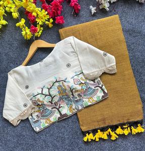 Khadi Cotton Blousewala Proveedores en Hyderabad-Vintage Plaid Summer Blusas fuera del hombro Media manga 100% Algodón orgánico - Product Image 5