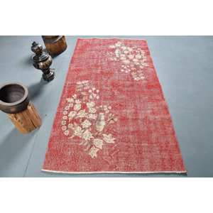 Tapis turc vintage rouge blanc Patchwork Design grande surface 3.6x6,9 pieds laine avec support en latex pour couloir chambre - Product Image 1