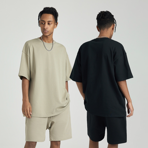 Ropa deportiva de ocio para hombre, conjunto de dos piezas, pantalones cortos de manga corta con cuello en V de punto transpirable para exteriores de verano - Product Image 5