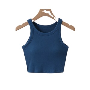 Camiseta sin mangas de verano transpirable para mujer, camisola corta de Color sólido con cuello, Top elástico ajustado Sexy para fiesta, tela de punto informal - Product Image 3