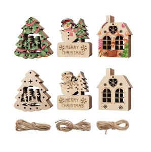 Moderno 6PCs Set Copo de nieve de madera Ciervo Árbol de Navidad Decoraciones colgantes Fábrica Venta al por mayor Conjunto de adornos de Navidad - Product Image 4