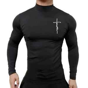 Nueva moda para hombre, camisetas activas de manga larga con cuello alto, camiseta de entrenamiento de gimnasio con diseño de camisetas musculares - Product Image 3