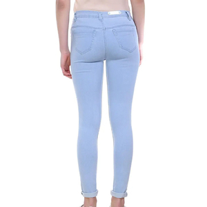 À la mode femmes taille basse en détresse droite Denim cheville longueur coupe régulière coton matériel pantalons décontractés Logo personnalisé jambe gauche - Product Image 4