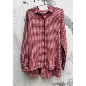 Camisa DVE DEVESHI Tejida a Mano 100% Lino con Patrón a Cuadros Carmesí - Product Image 1