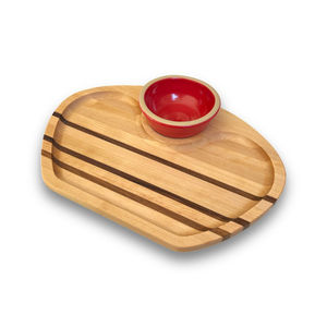 Plateau à chips et trempette en bambou écologique avec bol à trempette blanc amovible pour les collations, les chips et les trempettes, utilisation pour les fêtes à prix avantageux - Product Image 3