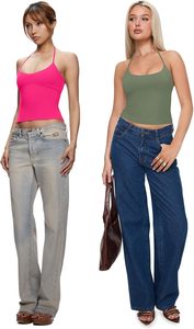 Ropa de mujer última gran oferta sin mangas cuello Halter doble forro Casual básico Halter Crop Tops en precio barato - Product Image 2