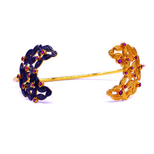 Party Wear Sterling Silver 925 Ruby Gemstones Celeb Style Classic Handmade Trendy Unique Open Cuff Bangles - Product Image 2