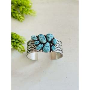 Charles Johnson High Grade Black Spiderweb Turquoise Cluster <b>Cuff</b> <b>Bracelet</b> with Sterling <b>Silver</b> Fashionable Accessory - Product Image 1