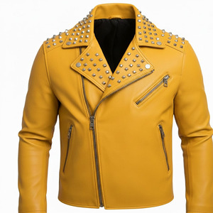 แจ็คเก็ตหนังแท้คุณภาพสูง สีตามสั่ง สำหรับผู้ชาย หนังวัวแท้ แขนยาว แฟชั่น แจ็คเก็ตสไตล์ไบค์เกอร์ - Product Image 5