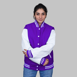 Chaqueta con letras azul y blanco Lana Cuero Varsity Custom Varsity Jackets - Product Image 5