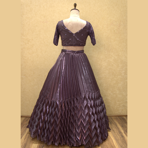 Lo último en ropa de diseñador elegante de alta calidad Lehenga de color vino para proveedor DE BODA DE LA India a precio mayorista - Product Image 4