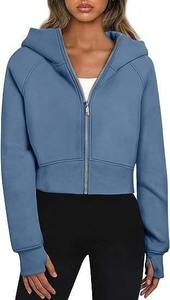 Sweat-shirts de luxe pour femmes, en molleton de coton de haute qualité, lavage à l'acide, fermeture éclair, pull lourd, streetwear, court, hiver, automne - Product Image 2