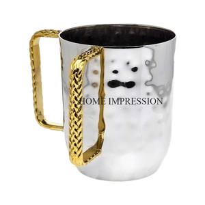 Taza de cerveza de agua potable de mula de Moscú con forma personalizada niquelada hecha a mano, taza de vaso de acero inoxidable con asas de latón dorado - Product Image 3