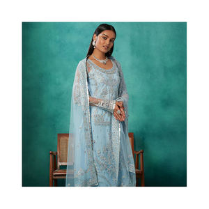 Vêtements traditionnels indiens pakistanais islamiques, salwar kameez élégant fait main, design Gotta Press, en soie, lin, polyester, modal - Product Image 4