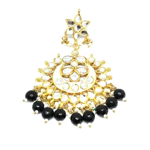 Boucles d'oreilles pendantes Chandbali noires en or plaqué Meenakari pour femmes, bijoux de mode - Product Image 2