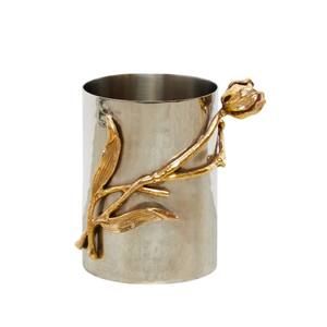 Handcrafted Metal Flower Vase With Gold <b>Butterfly</b> Leaf & Branch Design Elegant Polished Stainless Steel Tabletop For Home <b>Decor</b> - Product Image 3