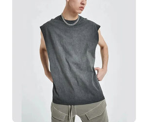 Camiseta sin mangas de algodón personalizada, camiseta sin mangas lavada con ácido, camiseta sin mangas para gimnasio para hombre, camiseta sin mangas de gran tamaño con impresión personalizada - Product Image 3