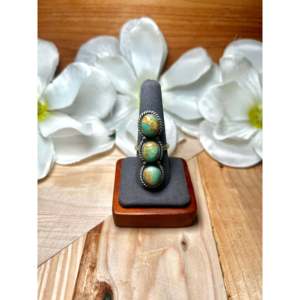 Navajo Kingman Turquoise Sterling Silver <b>Adjustable</b> <b>Ring</b> Fashionable Bezel Set Rose Gold Rhodium Plating Gift Licensed Private - Product Image 1