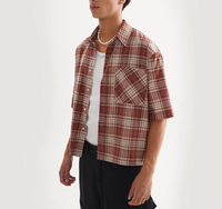 Kaus flanel kasual kustom kualitas tinggi kemeja kotak-kotak lengan pendek crop kotak untuk pria 2025