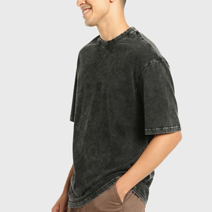 Boxy Fit Acid Wash Transpirable Venta al por mayor Hombres Acid Wash T Shirt Street Wear Hip Hop Stone Cotton Camisetas con Logo Camisetas para hombres - Product Image 2