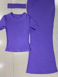 เสื้อยืดผ้าฝ้ายออร์แกนิกสแปนเด็กซ์พับได้ชุดกางเกงขาบานสำหรับผู้หญิงทรงสูงชุดเสื้อผ้าใส่อยู่บ้านหรูหราเป็นมิตรสูงสำหรับผู้หญิง2ชิ้น - Product Image 2