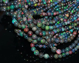 Cuentas de Ópalo Etíope Negro, Lisas, de 4-6 mm, Bolas de Ópalo de Fuego, Ópalo Natural Brillante de Etiopía para Cuentas de Bolígrafos, Gemas Mehrajudin - Product Image 3