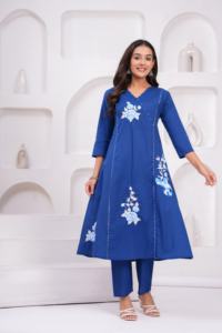ชุดกางเกง kurti ผ้าฝ้ายทรงเอลายดอกไม้สำหรับผู้หญิงในอินเดียชุดยาว - Product Image 6