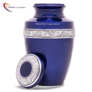 Urna de cremación de aluminio hecha a mano azul, nuevo diseño, tarro de cenizas de recuerdo funerario para humanos, mascotas, banda grabada, urnas conmemorativas para adultos - Product Image 3