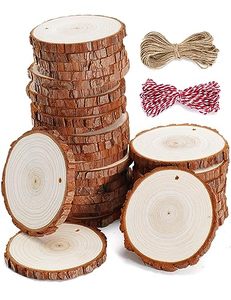 Wohohoho 32 piezas <span class=keywords><strong>de</strong></span> rodajas <span class=keywords><strong>de</strong></span> <span class=keywords><strong>madera</strong></span> <span class=keywords><strong>de</strong></span> pino <span class=keywords><strong>de</strong></span> 3.2-3.6 pulgadas, sin acabar, preperforadas, engrosadas, <span class=keywords><strong>para</strong></span> posavasos, adornos <span class=keywords><strong>de</strong></span> <span class=keywords><strong>Navidad</strong></span> y bodas, <span class=keywords><strong>manualidades</strong></span> DIY - Product Image 1