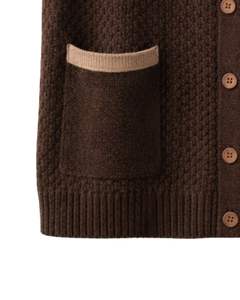 Custom Coffee Brown Hooded Knitted <b>Sweater</b> <b>Vest</b> Wool Acrylic Button Front Sleeveless Winter Cardigan With Contrast Pockets OEM - Product Image 6
