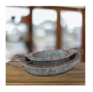 Bandeja de forma ovalada galvanizada con mango, mesa de hoteles de lujo, uso de servicio de alimentos para decoración de mesa - Product Image 1