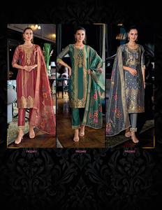 Qualité d'exportation indienne tenue la plus fantaisie Banarasi Simar Jacquard Jari soie Kurti pantalon & Dupatta avec travail manuel exclusif à vendre - Product Image 4