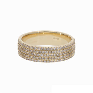 แหวนเพชรประดับหลายแถวสีทอง14K ที่หรูหราเป็นประกายสำหรับงานแต่งงานและครบรอบ - Product Image 1