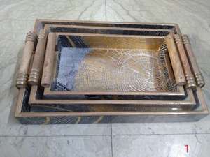 Handcrafted Modern Floral Wooden Food Serving <b>Tray</b> Three Pieces Custom Color <b>Enamel</b> Technique Convenient Handles-Crafting Crafts - Product Image 2