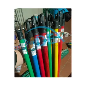 Customize logo household item PVC coated broom handle end cable 100% eucalyptus wood color fancy broom hand Vietnam supplier