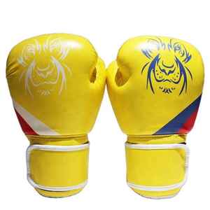 Gants de boxe professionnels en cuir PU personnalisés avec logo imprimé, couleur jaune vif, respirants, légers et évacuant l'humidité - Product Image 1