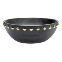 Bol de service en bois d'acacia de forme ronde en métal plaqué or papillons design accessoires de cuisine pour la maison et l'hôtel d'Inde