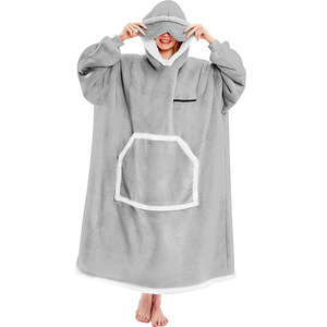 Sudadera con capucha de lana de Sherpa de gran tamaño de estilo coreano de punto cálido OEM, manta usable, mangas gigantes, extralargas para adultos - Product Image 5