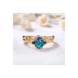 แหวนแต่งงานสีทองแท้สำหรับพลอยโอปอลเอธิโอเปียสีดำหรูหราออกแบบใหม่แหวนเครื่องประดับที่ดีกับแหวนเพชรจริง - Product Image 1