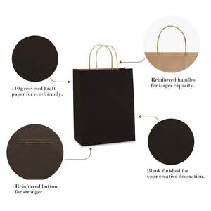 Bolsas de regalo-con asas-bolsas de compras de papel Kraft a granel mercancía al por menor cumpleaños boda fiesta favores bolsas negras sacos - Product Image 5