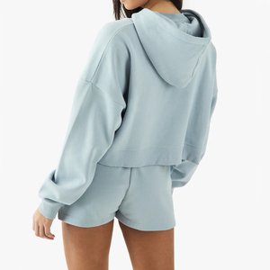 ชุดเซ็ตสองชิ้นลำลองสำหรับผู้หญิงคุณภาพสูง พร้อมซิป / ชุดออกกำลังกายผู้หญิงแบบสั่งทำพิเศษ กางเกงขาสั้นน้ำหนักเบา ชุดเซ็ตคู่สุดฮิต - Product Image 2