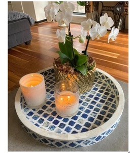 Plateau de service en nacre de qualité supérieure, fait main, écologique, motif floral, qualité commerciale, incrustation en résine nacrée, taille personnalisée pour - Product Image 2