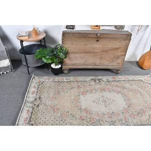 Tapis turc vintage Beige rose 3.6x6,9 pieds tissage plat en laine avec motif patchwork pour les décorations de salon ou le couloir - Product Image 2