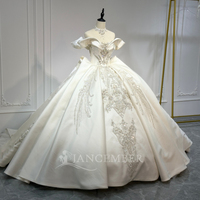 Robe de mariée de luxe Jancember XS241 en satin ivoire, ornée de perles, coupe épaule dénudée, style robe de bal, pour mariage cathédrale