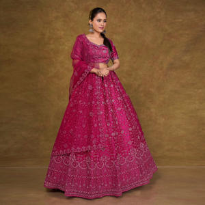 Majestic Heavy Embroidered <b>Net</b> Lehenga Choli with Shimmer Thread Detailing and Matching Dupatta for Wedding Party Wear - Product Image 2